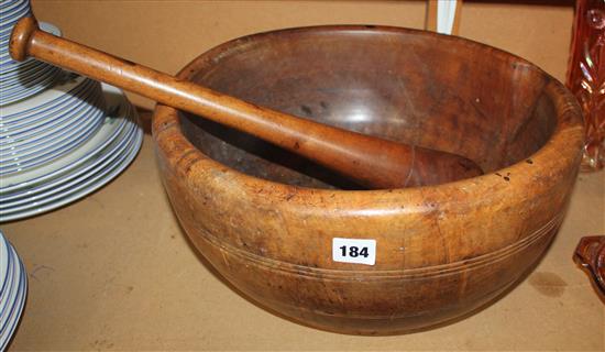 Large wooden pestle & mortar